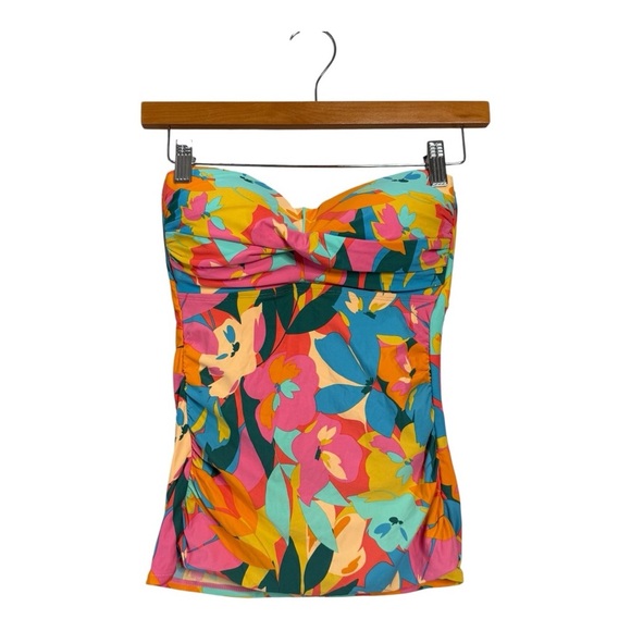 Anne Cole Strapless Floral Bandeau Tankini Top with straps Size Small NEW - Picture 2 of 13